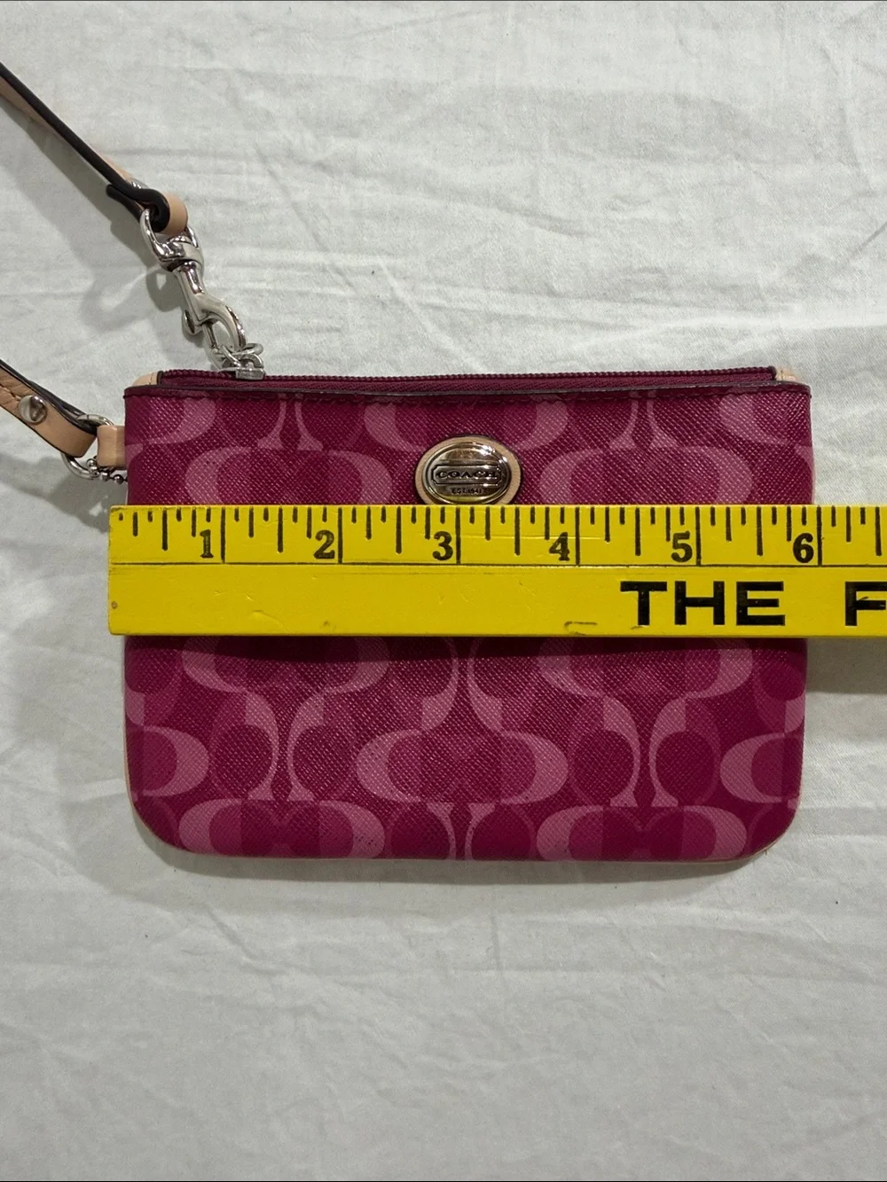 Coach Magenta Signature Wristlet with Leather Strap